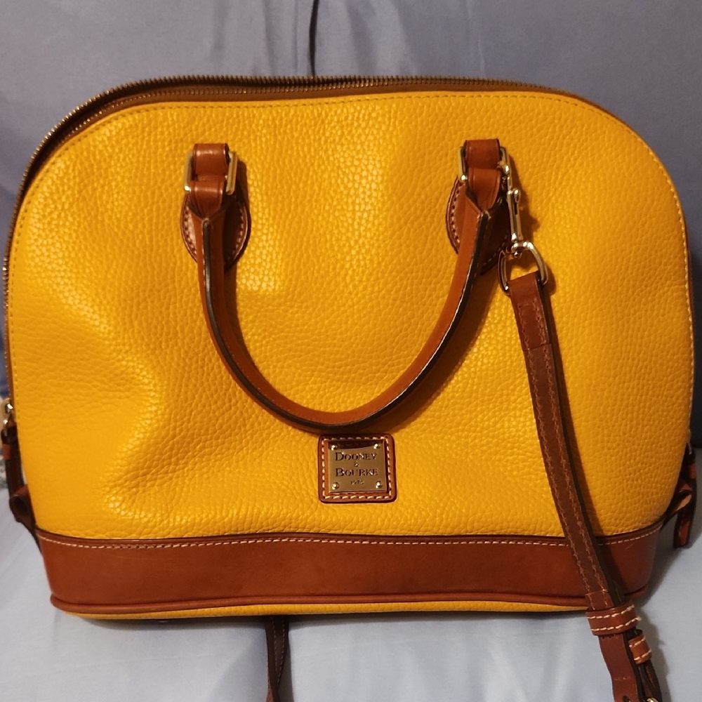 Dooney & Bourke Yellow and Brown Satchel with Leather Trim